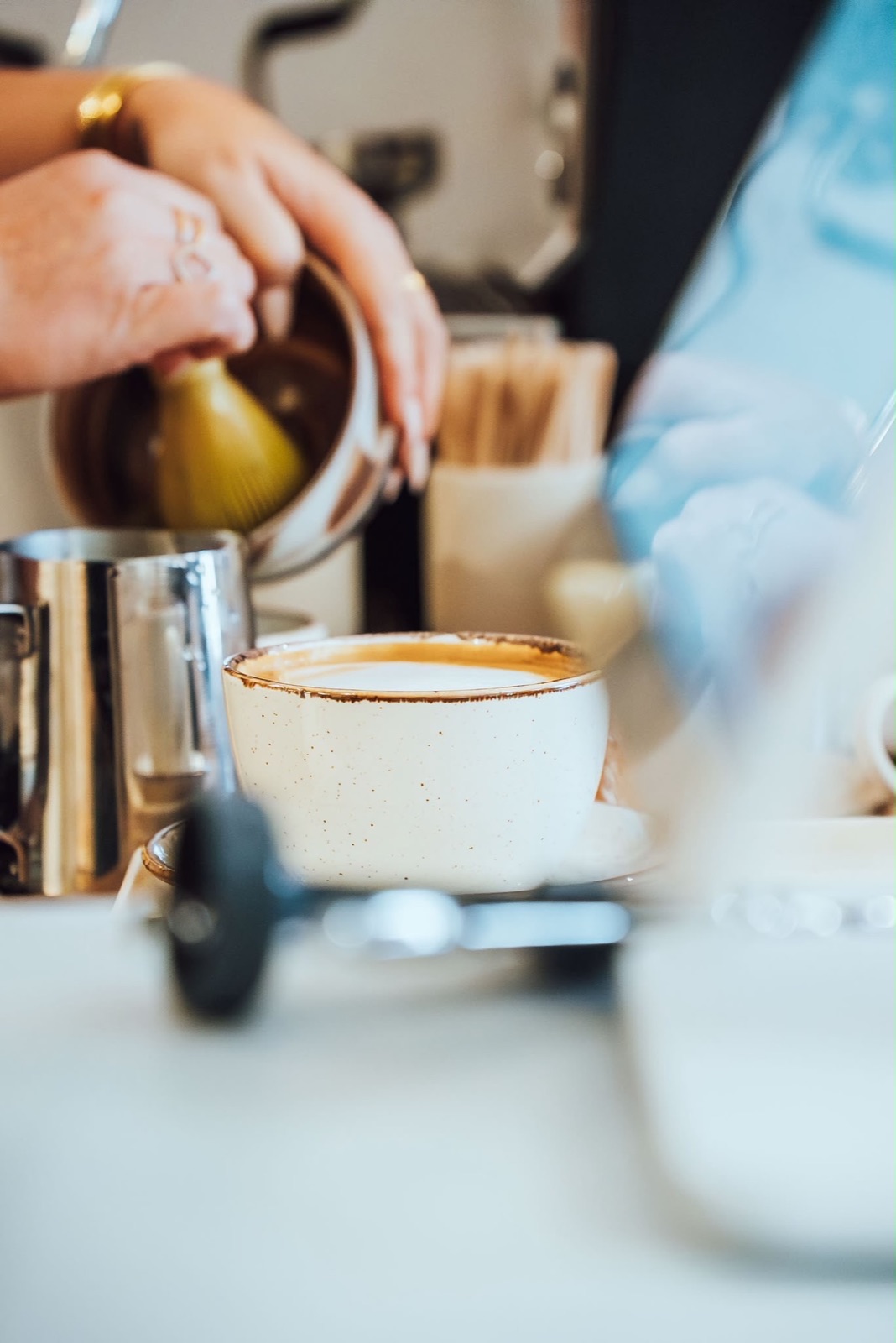 Coffee being made at the counter