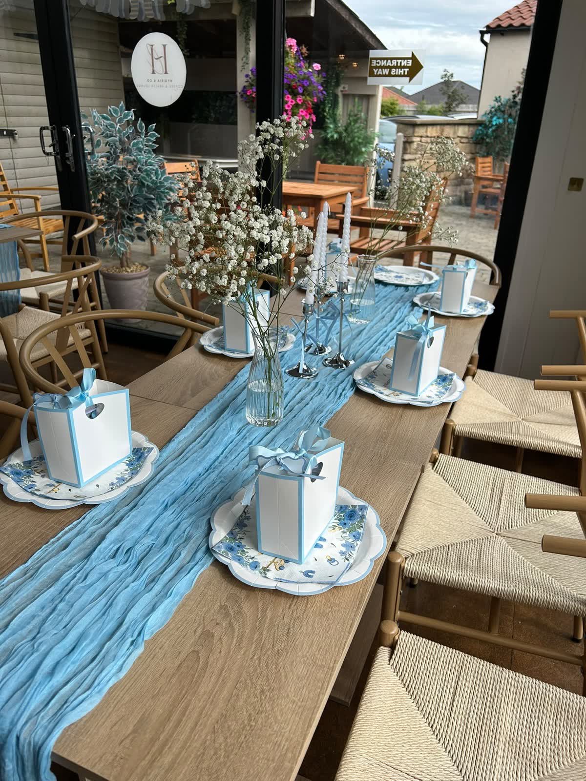 Baby shower set up in the courtyard